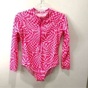 Wonder Nation Girl’s Swimsuit Size 18 (XXL) Pink Geometric Rash Guard